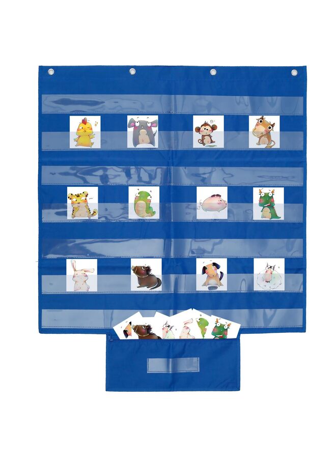 LAMAY Standard Pocket Chart for Classroom, Clear 7 Pockets Words Chart with Extra Zip Pocket for School Home Office Fits Standard, Word Cards, Calendar, Visual Schedule (Blue) - Image 1